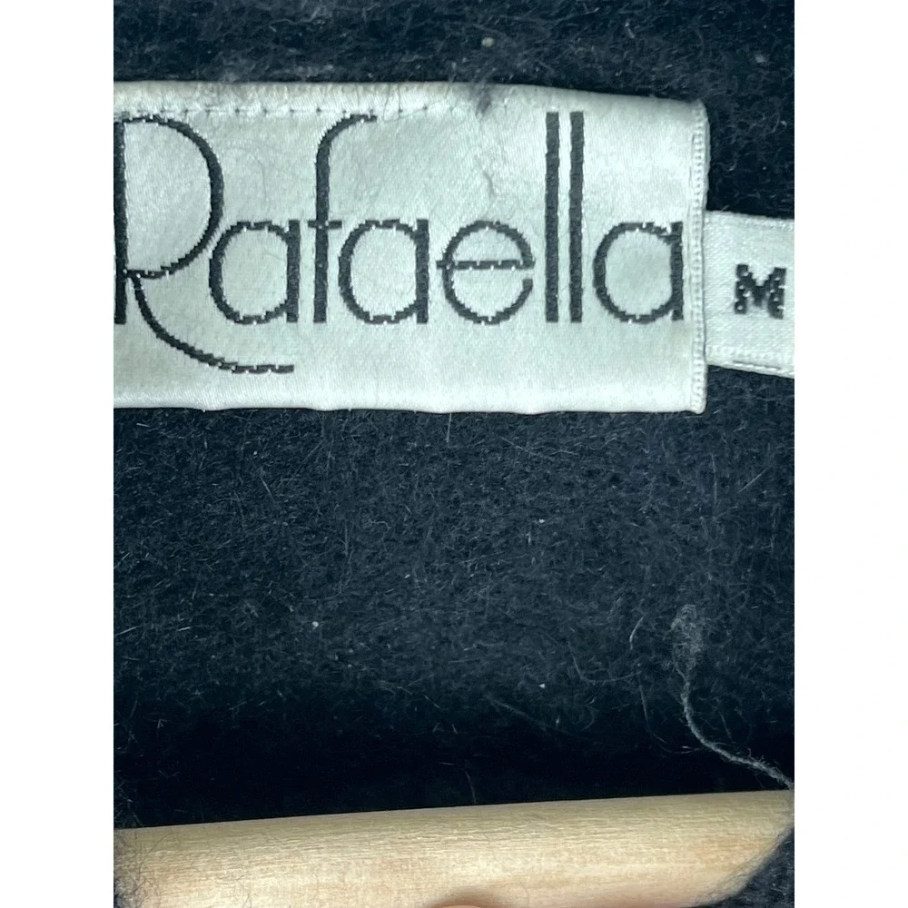 Rafaella Black Turtleneck Sweater Crochet Applique Angora Lambswool Blend Medium